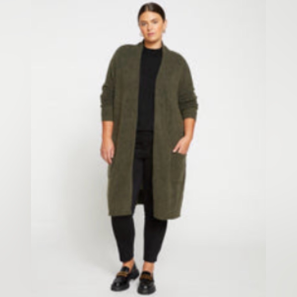 Universal Standard Olive Green Women's Long Cardigan Open Sweater duster